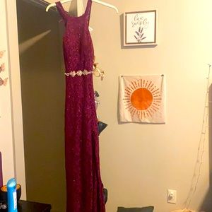 Maroon sparkly slit dress